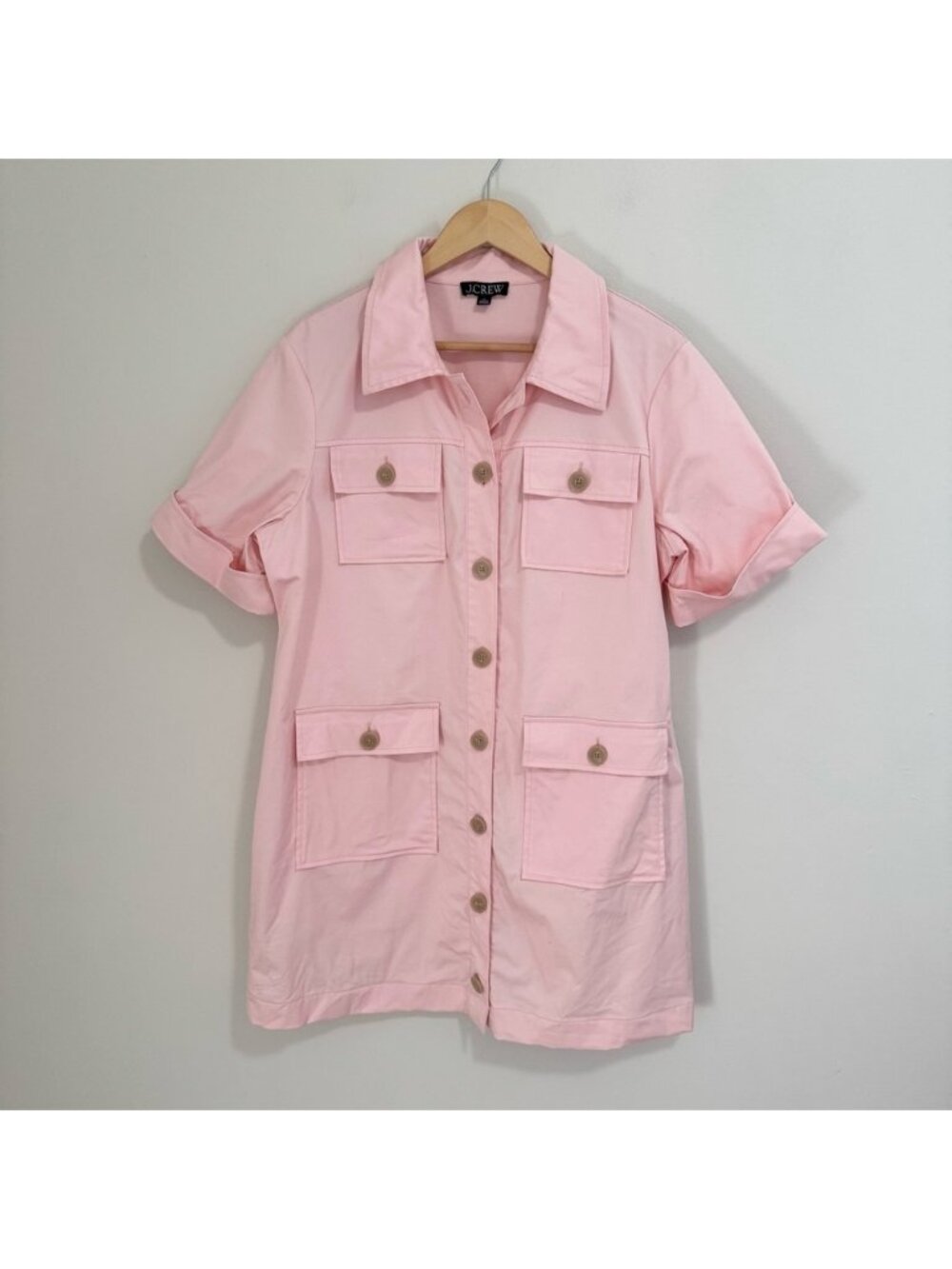 J. Crew Pink Pocket Cuff Sleeve Dress